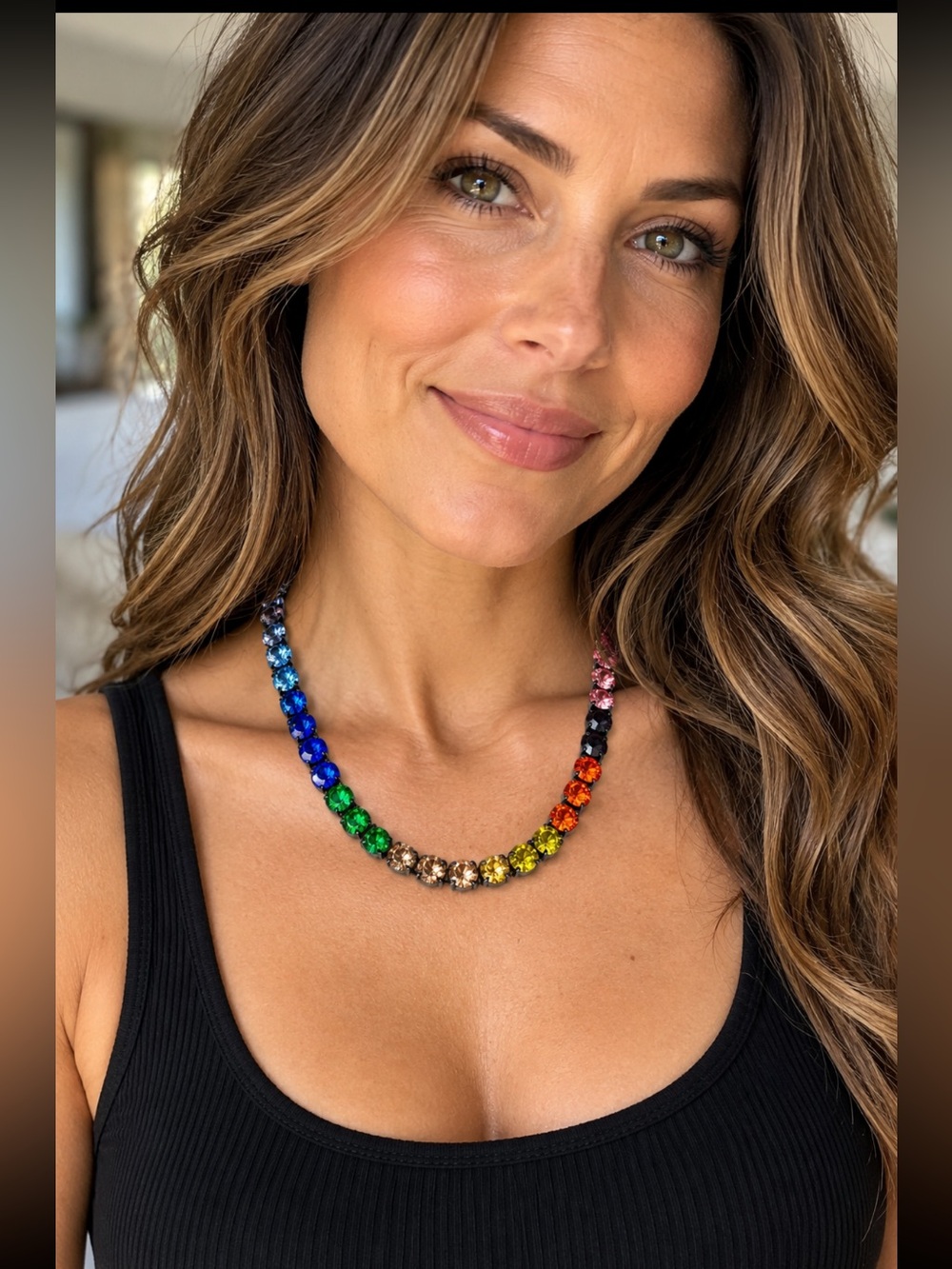 Multicolor Crystal Tennis Necklace - Rainbow Sparkle